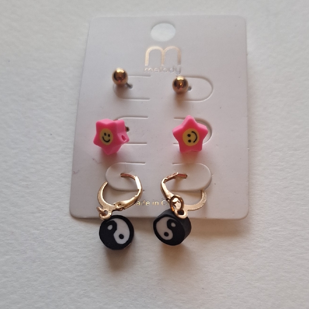Set Of 3 Pink and Black Earring Set Nnwot